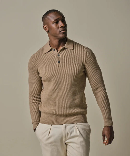 PROFUOMO RIB LONG SLEEVE POLO