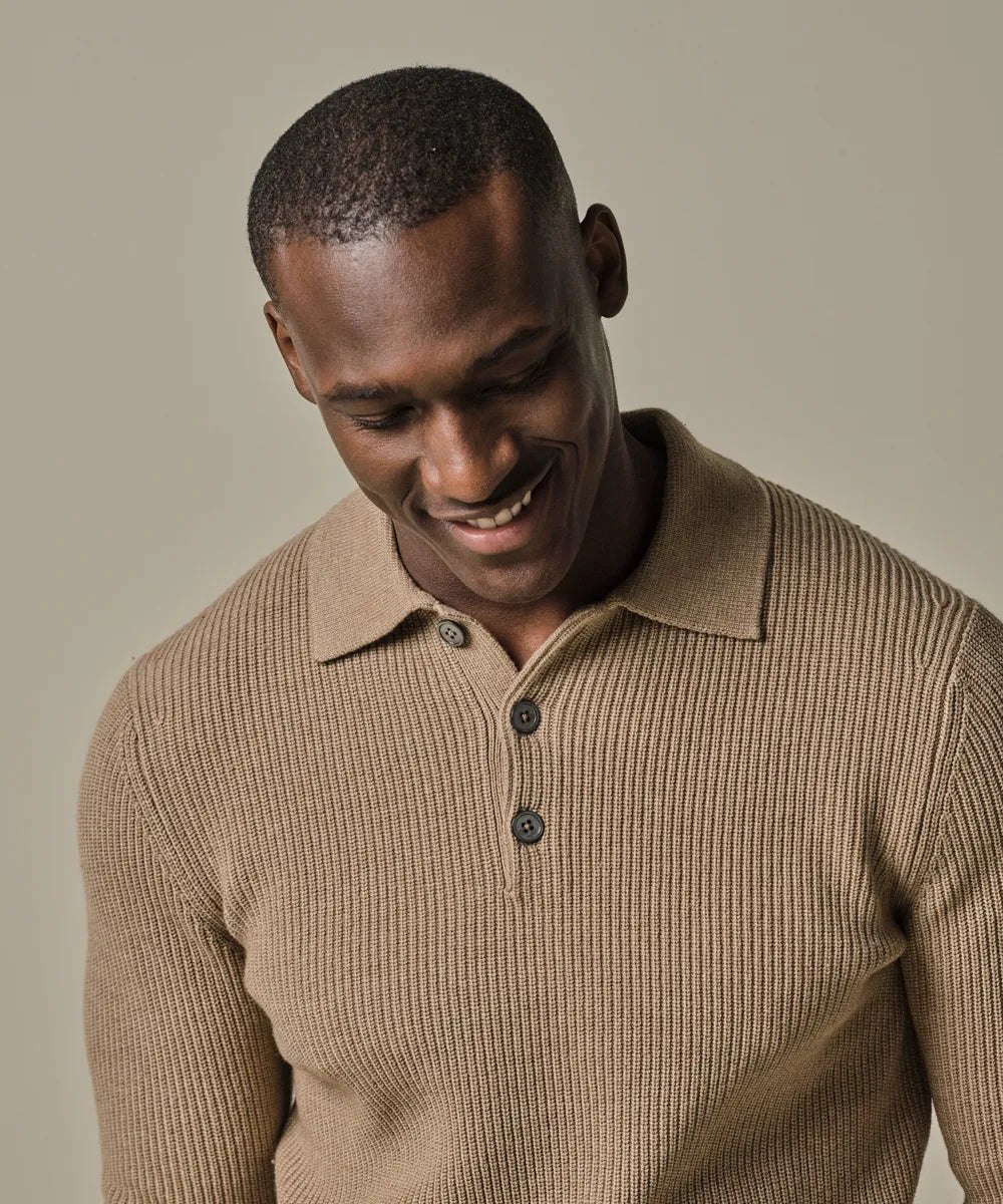 PROFUOMO RIB LONG SLEEVE POLO